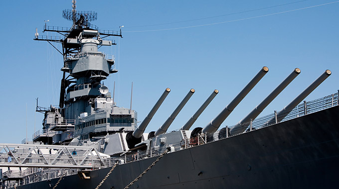 Two gun turrets on the battleship USS Iowa 