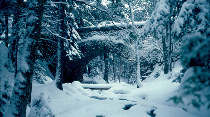 Jordan Stream carriage road at Acadia National Park in winter