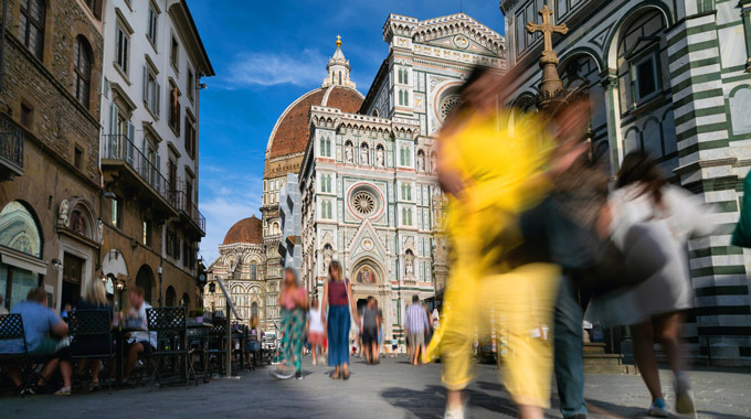 People walking near the Duomo in Florence, Italy