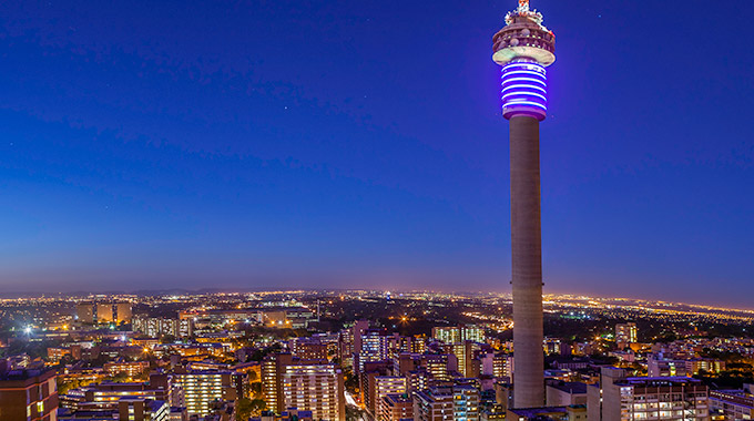 The South African city of Johannesburg at night