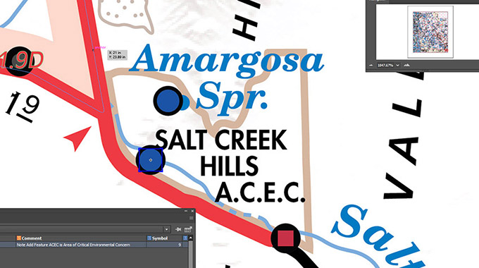 Close-up of final map drawn in computer illustration program.