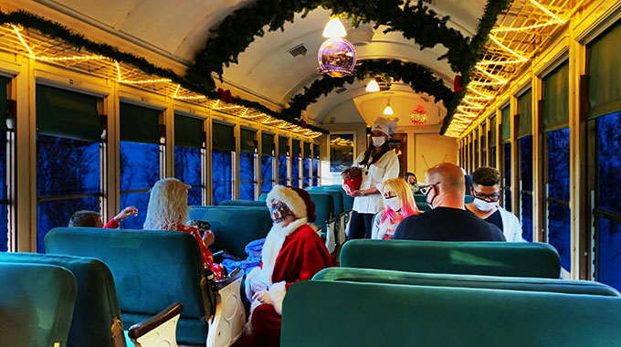 Santa meeting with a kid on the Grand Canyon Railway's Polar Express
