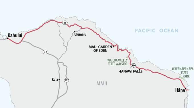 A map of the Hana Highway on Maui