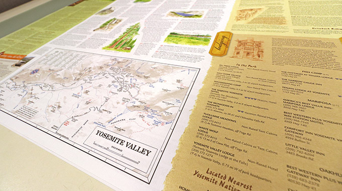 A close-up of the AAA Yosemite National Park guide series map.