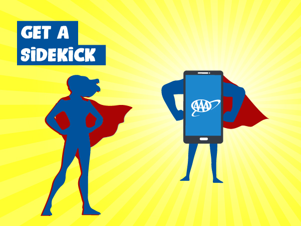 A superhero with a mobile phone sidekick.