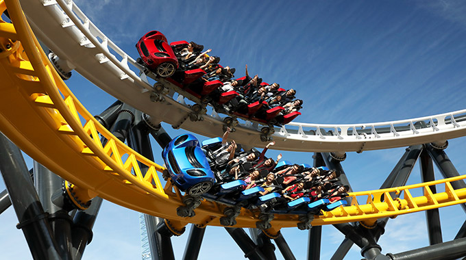 The West Coast Racers roller coaster at Six Flags Magic Mountain