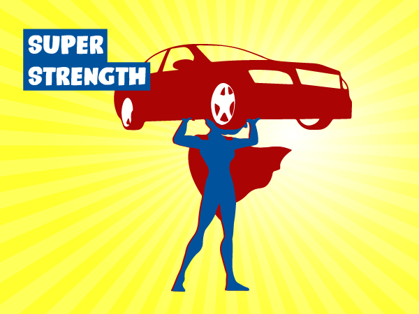 A superhero lifting a car over their head.