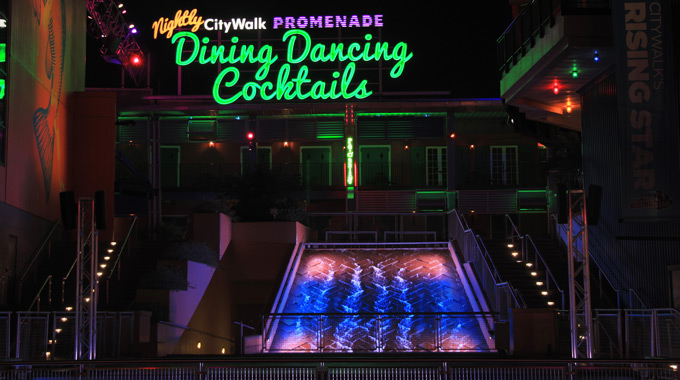 Neon sign at CityWalk at night