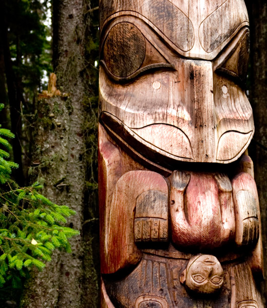 A totem pole in Sitka, Alaska