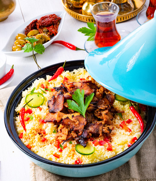 Tagine in the traditional ceramic cookware