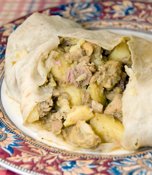 A serving of stuffed roti