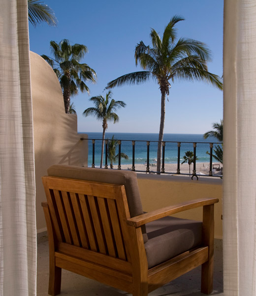 Beach view from a Los Cabos hotel balcony