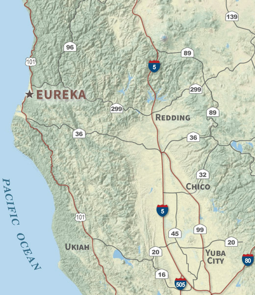 California map highlighting Eureka