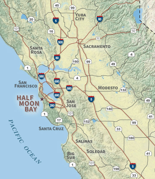 California map highlighting Half Moon Bay