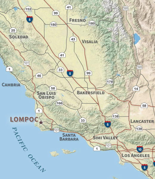 California map highlighting Lompoc