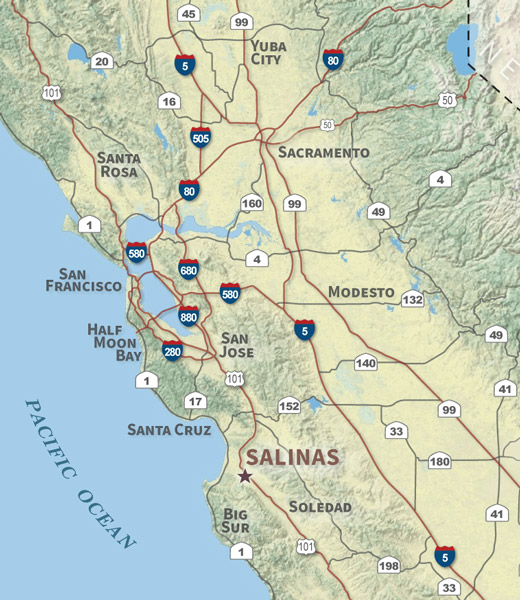 California map highlighting Salinas