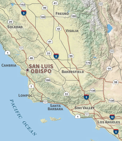 California map highlighting San Luis Obispo