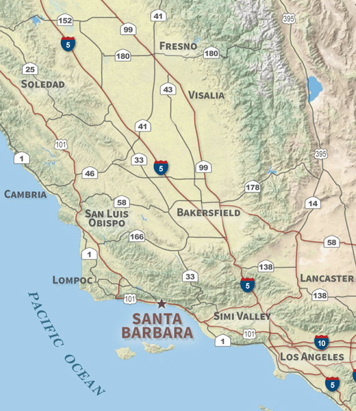 California map highlighting Santa Barbara
