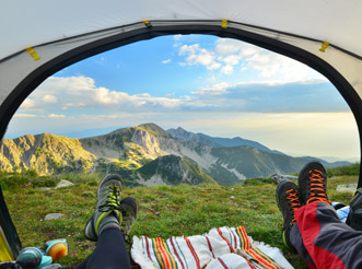 Mountain view from inside a tent