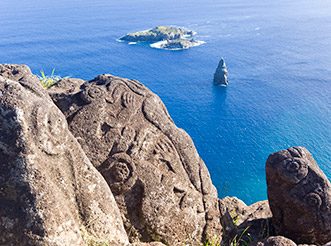 A petroglyph of a birdman on Easter Island (Rapa Nui)