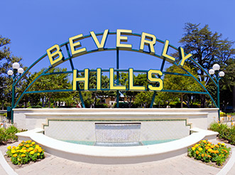 A wide-angle shot of the Beverly Hills sign