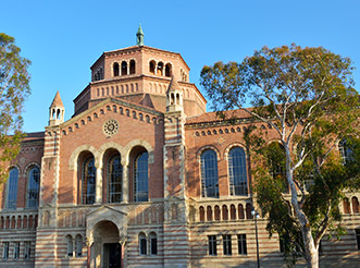 The front entrance of UCLA's Powell Library