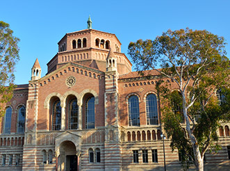The front entrance of UCLA's Powell Library