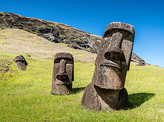 Two moai statue heads on Easter Island (Rapa Nui)