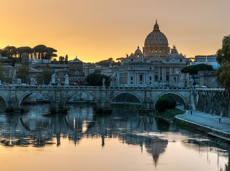 St. Peter's Basilica in Rome during the "golden hour"