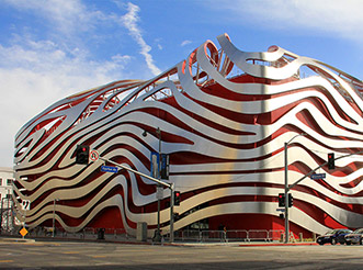 The exterior of the Petersen Automotive Museum