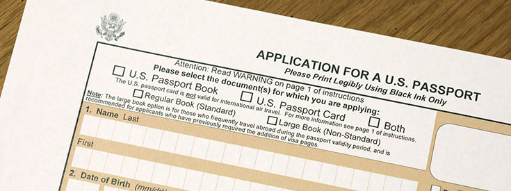 A paper passport application form