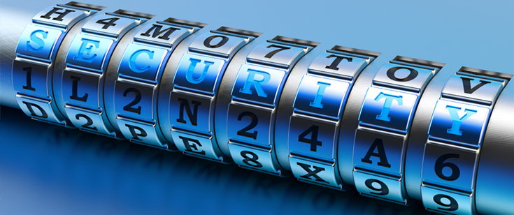 Close-up view of a combination lock displaying the word "security"