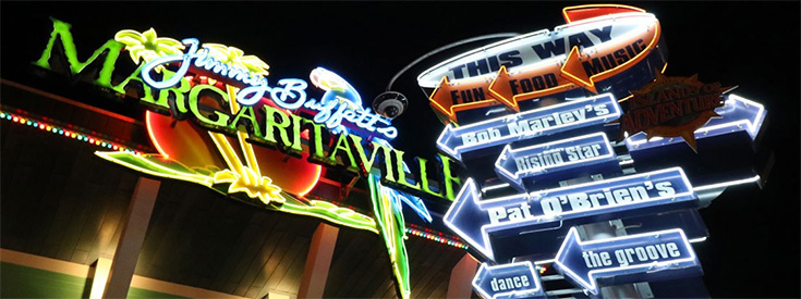 Universal Orlando city walk with Margaritaville sign Universal Orlando city walk with Margaritaville sign