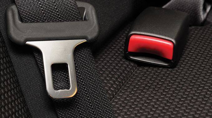 Seatbelt tongue and buckle.