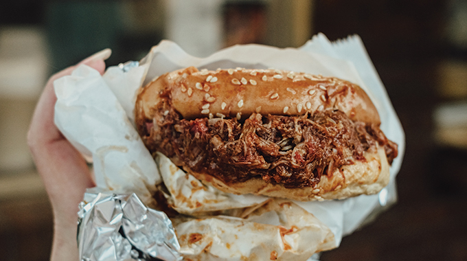 Sandwich stuffed with pulled pork from Brenda's Bar-B-Que.