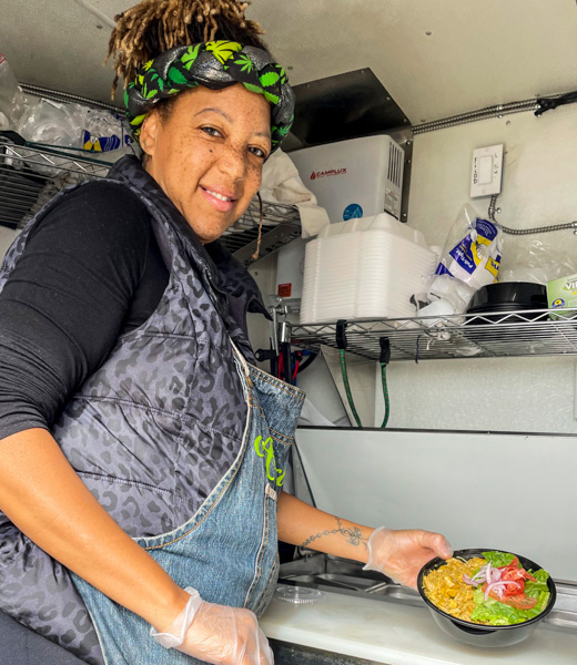 Shauntel Davis inside her food truck