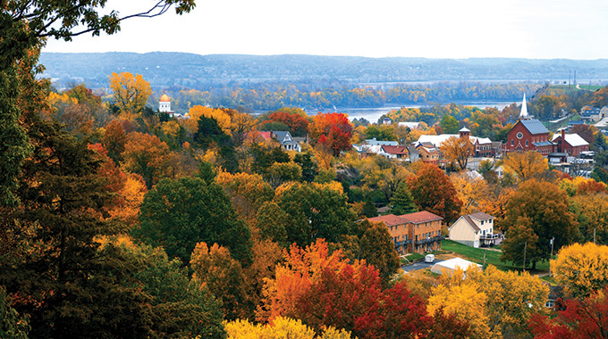 Trees in fall colors in Hermann, Missouri.