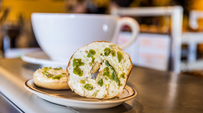 Milagro Coffee y Espresso green chile bagel