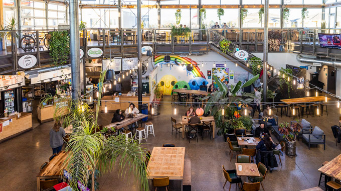 Seating areas inside Tin Can Alley