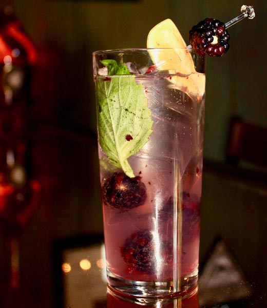 Blackberry Basil Fizz mocktail from Grace White Barn