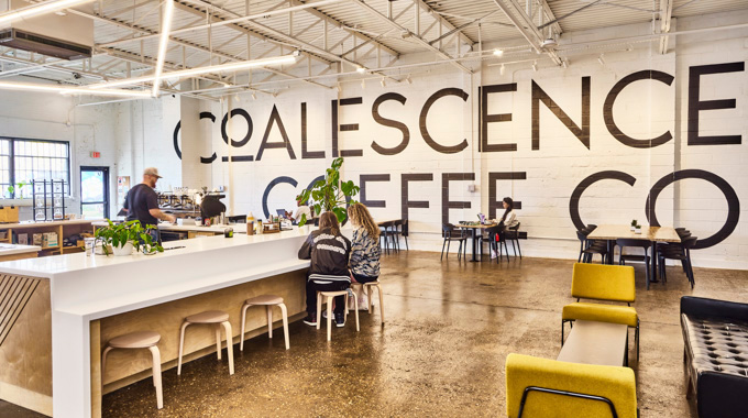 Interior of Coalescence Coffee Company in Norfolk.