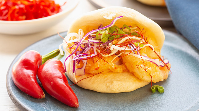 Fried shrimp bao from Secret Bao in Santa Barbara.