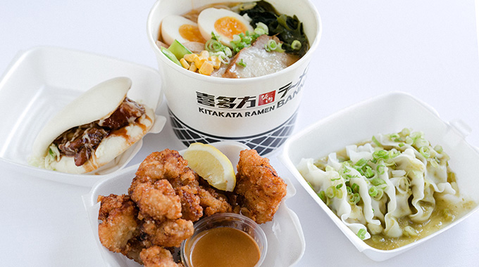 Ban nai bun, ramen, gyoza, and fried chicken from Kitakata Ramen Ban Nai