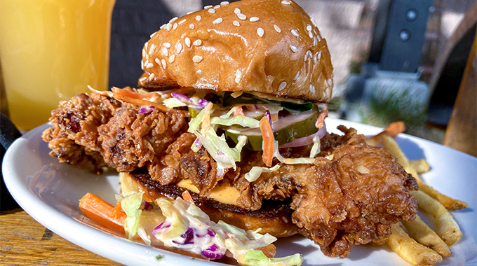 Firestone Walker Brewing Company Taproom Restaurant's fried chicken sandwich | Photo by Nick Rufca