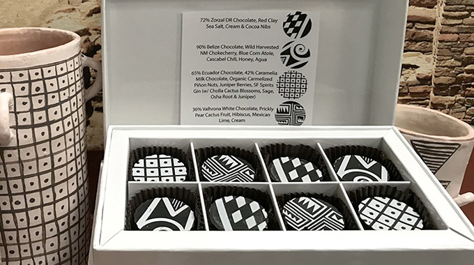 Eye-catching box of Chaco Pottery Shard Truffles from The Art of Chocolate/Cacao Santa Fe. | Photo by Melanie Boudar/The Art of Chocolate/Cacao Santa Fe