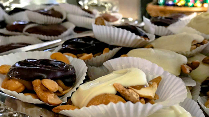 Cashew clusters topped with chocolate