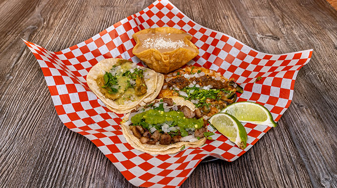 Taqueria Cuernavaca tacos and refried beans