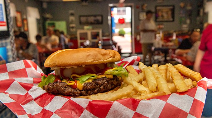 A burger and fries
