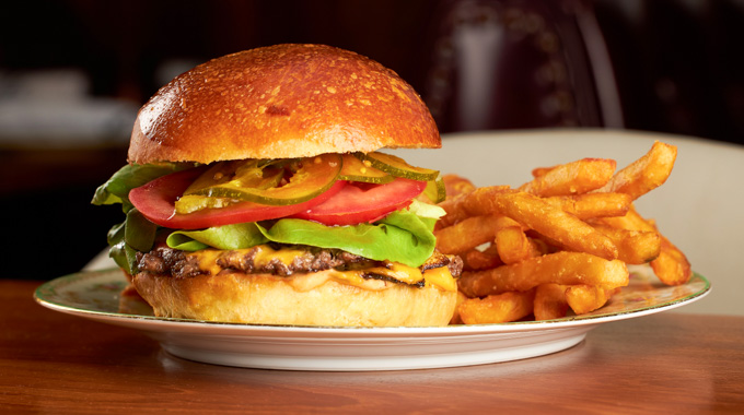 Smash burger with a side of fries