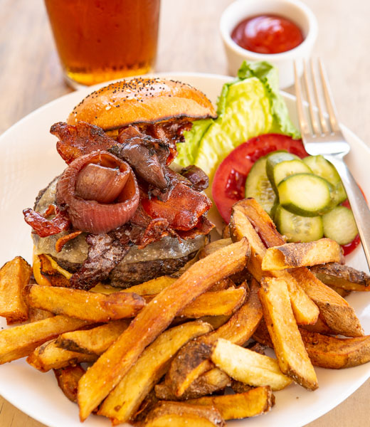 Burger with a heaping side of fries